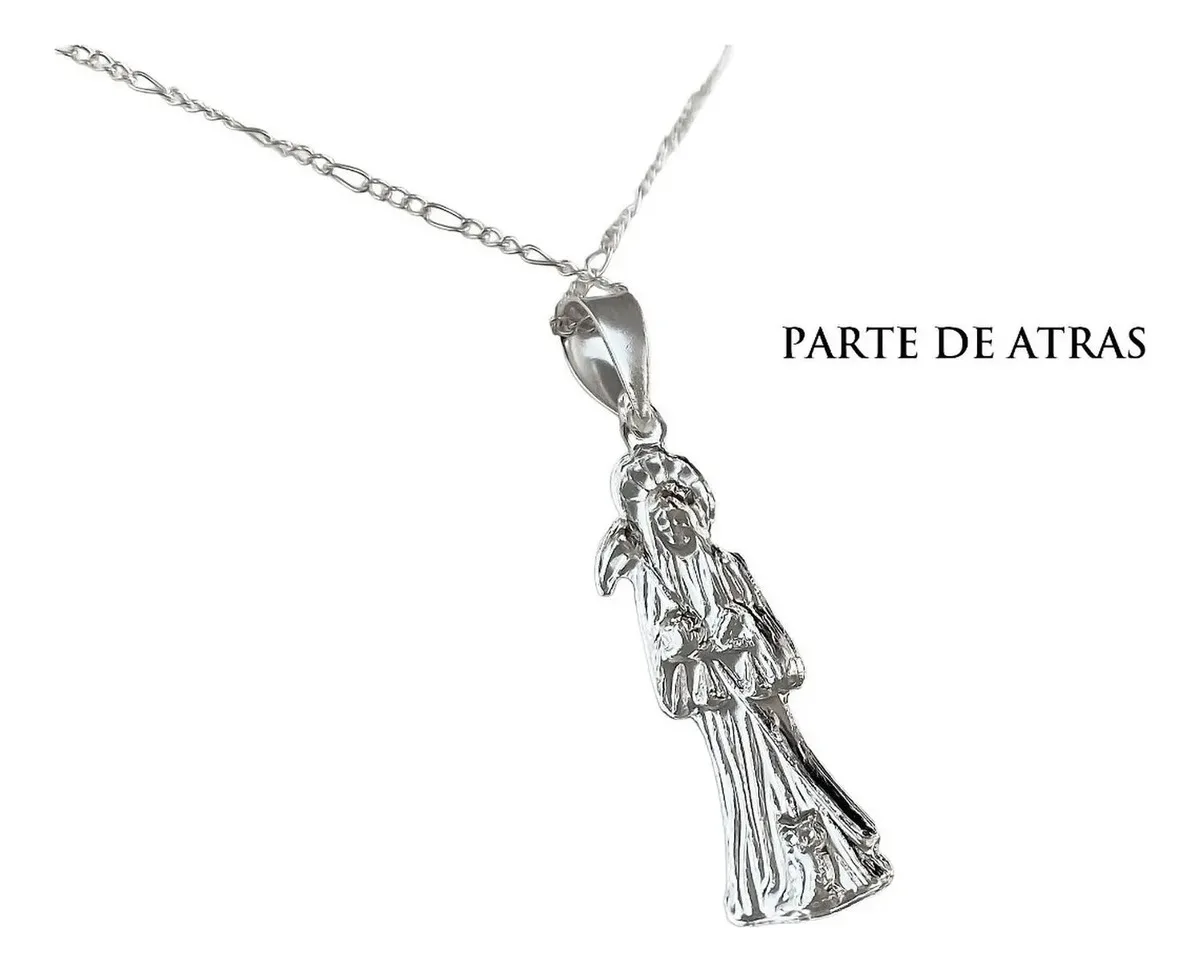 Collar Medalla Santa Muerte Plata Ley 925 Hueca Diseño Plano - Imagen 2