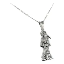 Collar Medalla Santa Muerte Plata Ley 925 Hueca Diseño Plano - Imagen 3