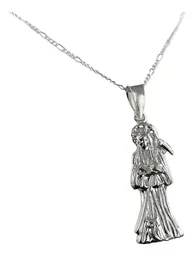 Collar Medalla Santa Muerte Plata Ley 925 Hueca Diseño Plano - Imagen 3