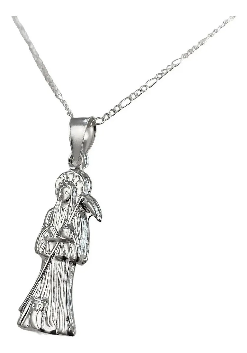 Collar Medalla Santa Muerte Plata Ley 925 Hueca Diseño Plano - Imagen 4