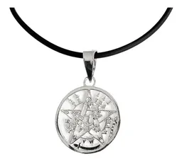 Collar Medalla Tetragramaton Plata 925 con Cadena de Caucho - Imagen 1