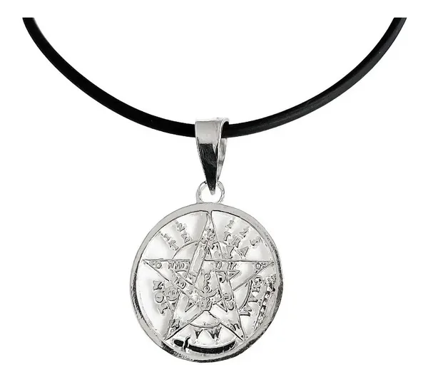 Collar Medalla Tetragramaton Plata 925 con Cadena de Caucho - Imagen 1