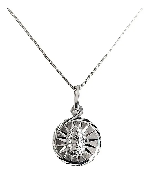 Collar Medalla Virgen Guadalupe Plata 925 Diamantada - Imagen 1