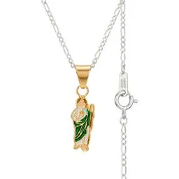 Collar Mini San Judas Esmaltado Verde Oro 10k - Imagen 1