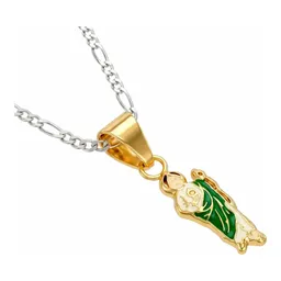 Collar Mini San Judas Esmaltado Verde Oro 10k - Imagen 2