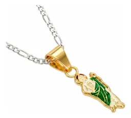 Collar Mini San Judas Esmaltado Verde Oro 10k - Imagen 2