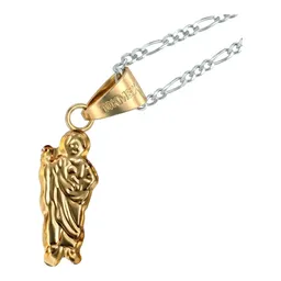 Collar Mini San Judas Esmaltado Verde Oro 10k - Imagen 3