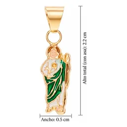 Collar Mini San Judas Esmaltado Verde Oro 10k - Imagen 4
