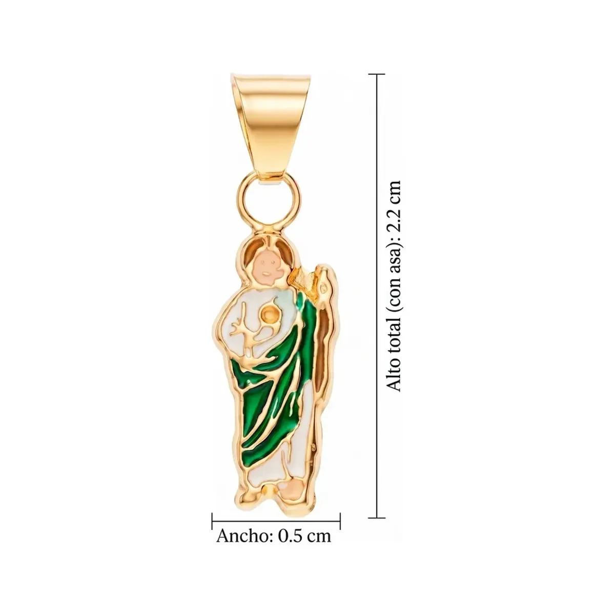 Collar Mini San Judas Esmaltado Verde Oro 10k - Imagen 4