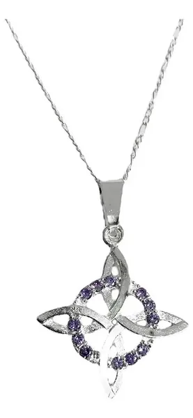 Collar Nudo Bruja Plano Plata 925 Zirconia Morada con Cadena Figaro 3x1 - Imagen 1