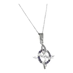Collar Nudo Bruja Plano Plata 925 Zirconia Morada con Cadena Figaro 3x1 - Imagen 2