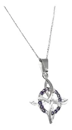 Collar Nudo Bruja Plano Plata 925 Zirconia Morada con Cadena Figaro 3x1 - Imagen 2