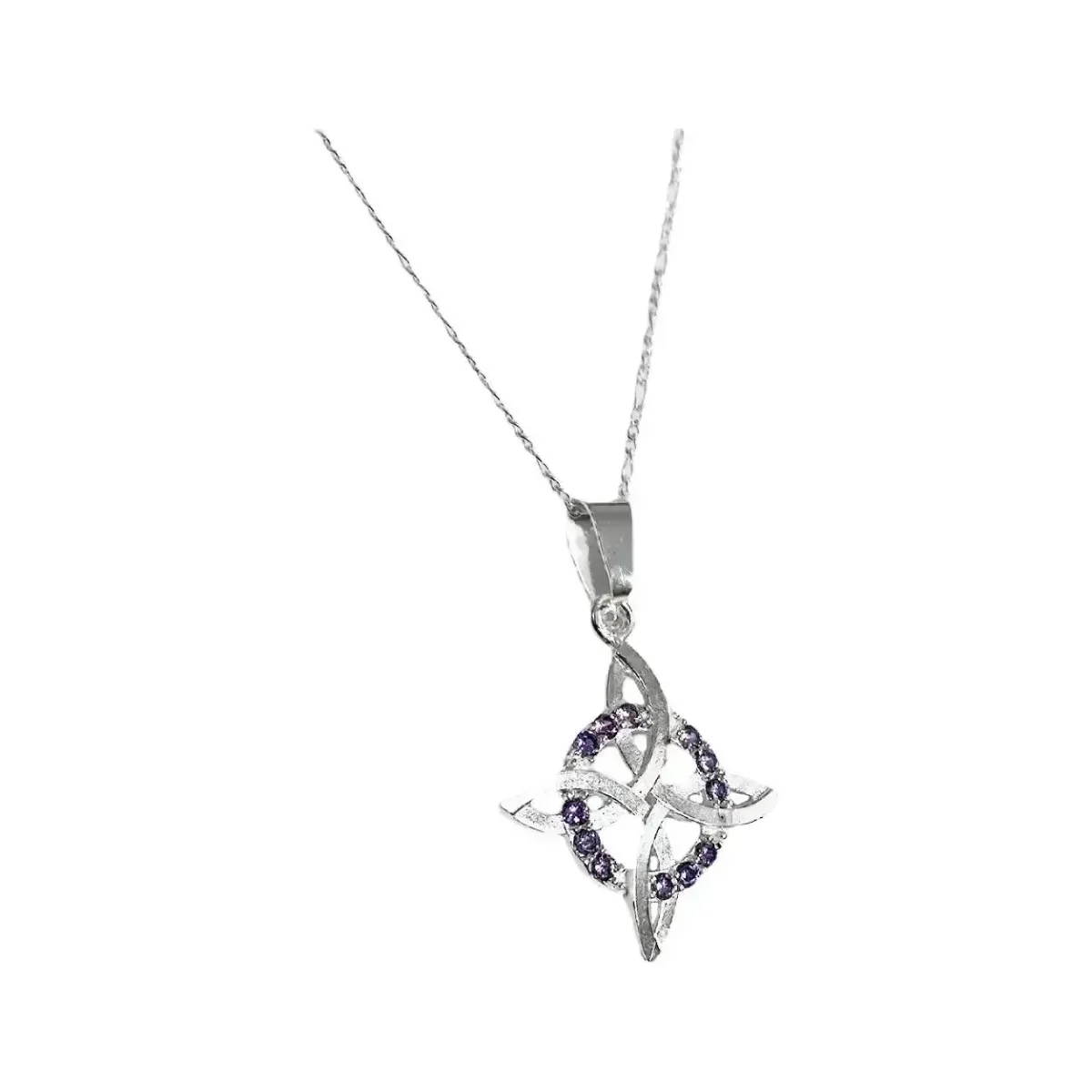 Collar Nudo Bruja Plano Plata 925 Zirconia Morada con Cadena Figaro 3x1 - Imagen 2