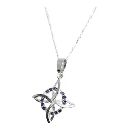 Collar Nudo Bruja Plano Plata 925 Zirconia Morada con Cadena Figaro 3x1 - Imagen 3