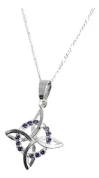 Collar Nudo Bruja Plano Plata 925 Zirconia Morada con Cadena Figaro 3x1 - Imagen 3