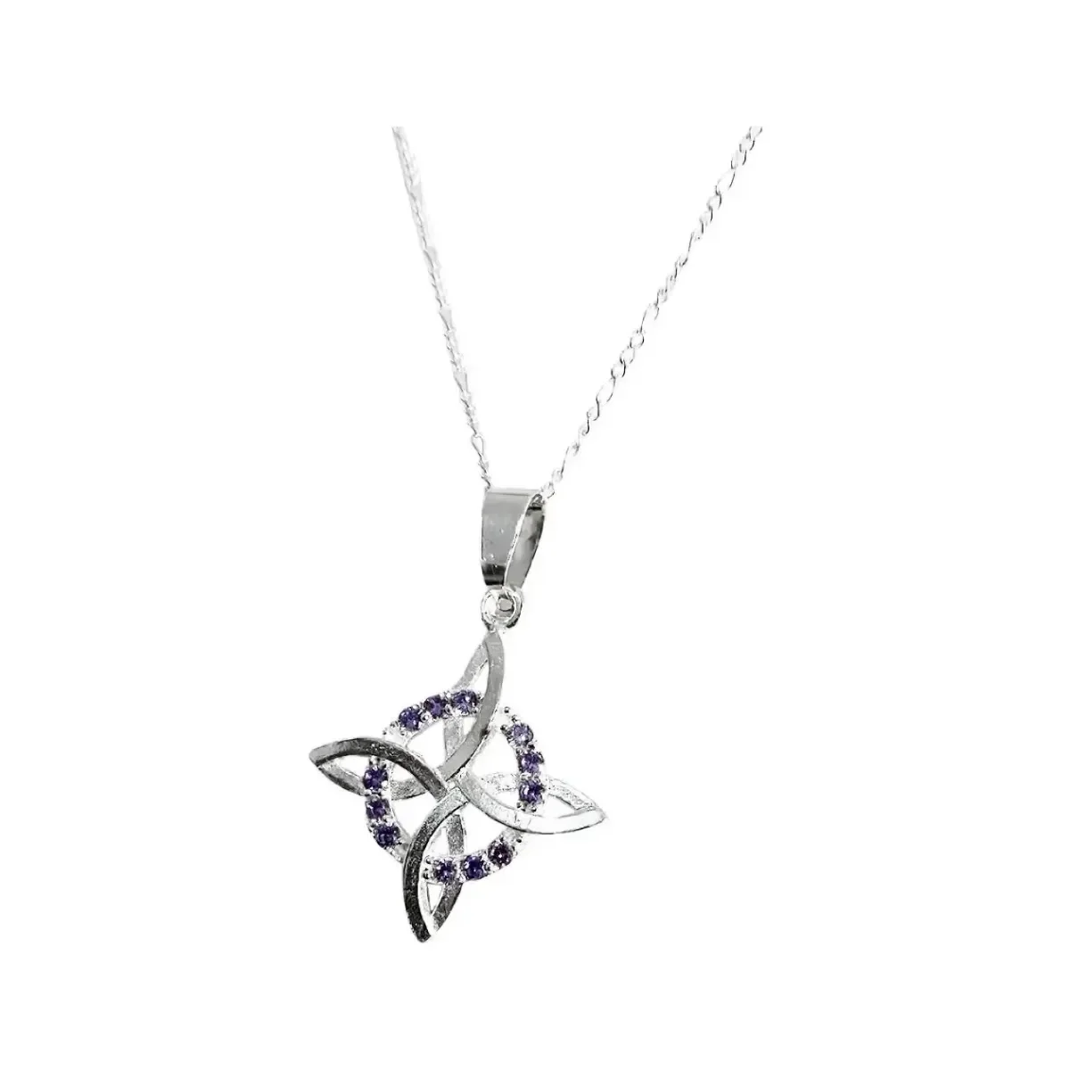 Collar Nudo Bruja Plano Plata 925 Zirconia Morada con Cadena Figaro 3x1 - Imagen 3