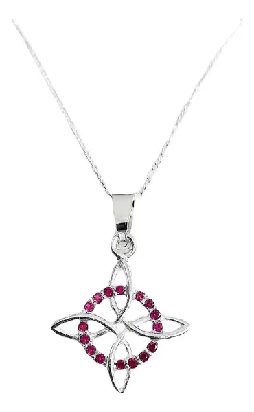 Collar Nudo Bruja Plata 925 con Zirconias Rosas y Cadena Figaro - Imagen 1