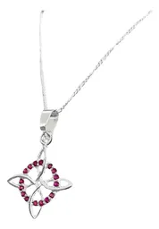 Collar Nudo Bruja Plata 925 con Zirconias Rosas y Cadena Figaro - Imagen 2