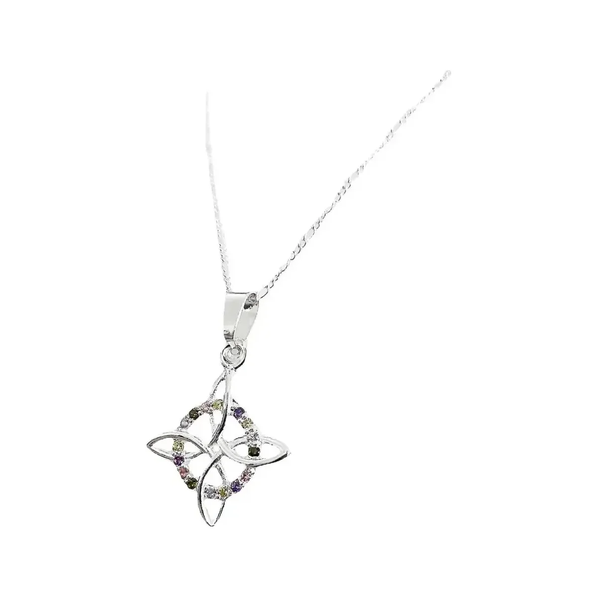 Collar Nudo Bruja Plata 925 con Zirconias y Cadena Figaro - Imagen 2