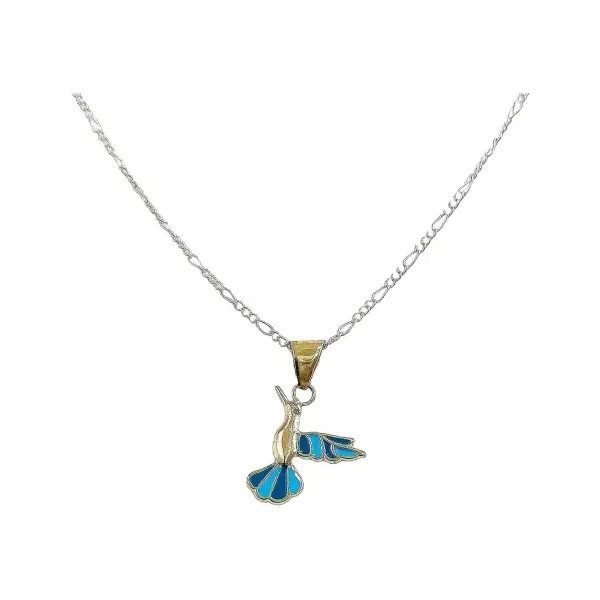 Collar Oro 10k Colibrí Hueco con Esmalte Azul 50cm - Imagen 1