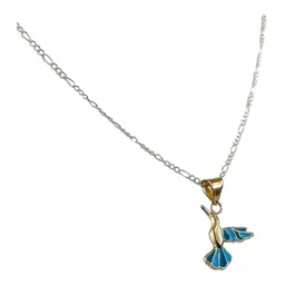 Collar Oro 10k Colibrí Hueco con Esmalte Azul 50cm - Imagen 2