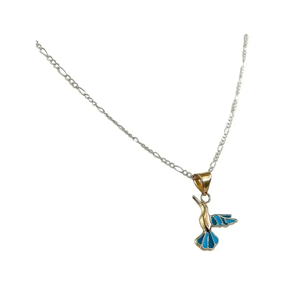 Collar Oro 10k Colibrí Hueco con Esmalte Azul 50cm - Imagen 2
