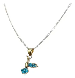 Collar Oro 10k Colibrí Hueco con Esmalte Azul 50cm - Imagen 3