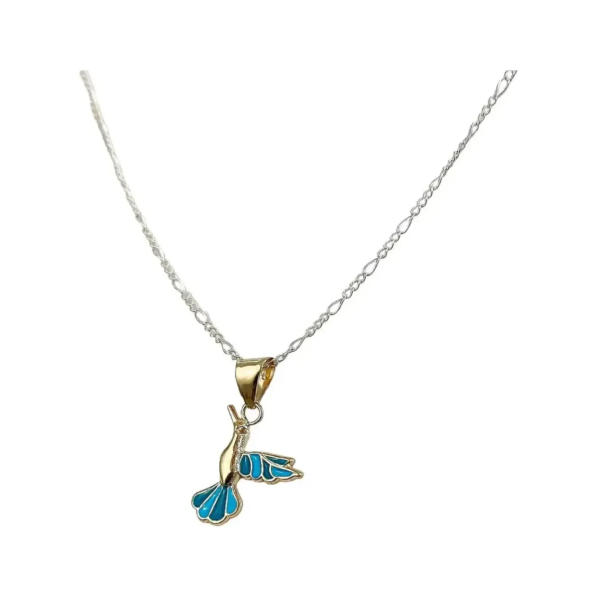 Collar Oro 10k Colibrí Hueco con Esmalte Azul 50cm - Imagen 3