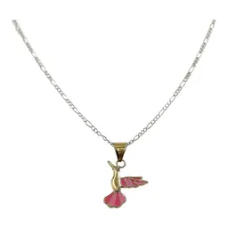 Collar Oro 10k Colibrí Mini Esmaltado Rosa con Cadena 50cm - Imagen 1
