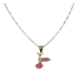 Collar Oro 10k Colibrí Mini Esmaltado Rosa con Cadena 50cm - Imagen 1