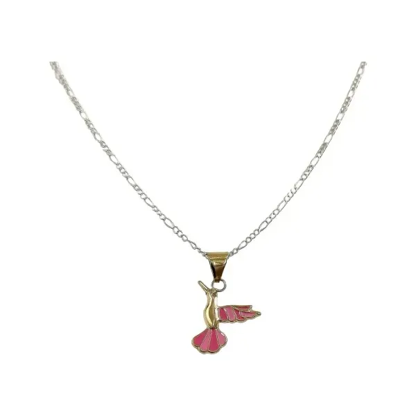 Collar Oro 10k Colibrí Mini Esmaltado Rosa con Cadena 50cm - Imagen 1