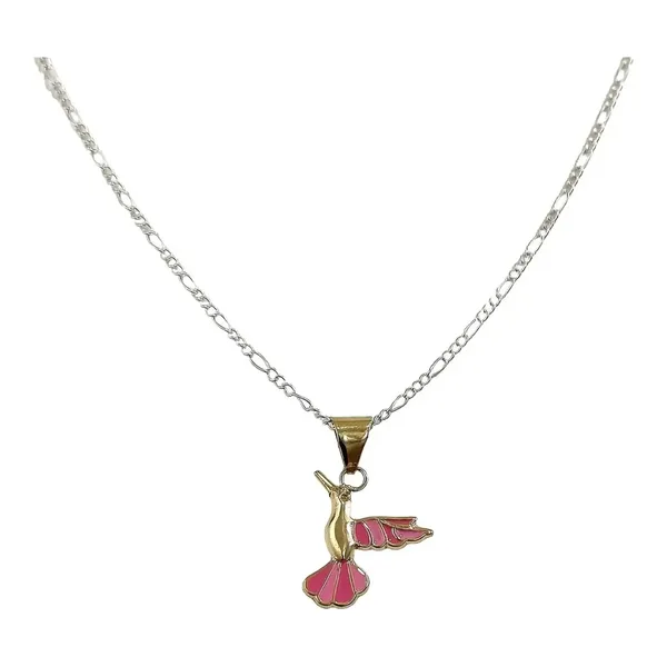 Collar Oro 10k Colibrí Mini Esmaltado Rosa con Cadena 50cm - Imagen 1