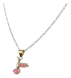 Collar Oro 10k Colibrí Mini Esmaltado Rosa con Cadena 50cm - Imagen 2