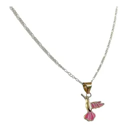 Collar Oro 10k Colibrí Mini Esmaltado Rosa con Cadena 50cm - Imagen 3