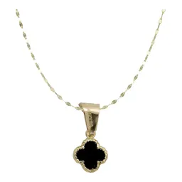 Collar Oro 10k Trébol Esmaltado Negro con Cadena - Imagen 1
