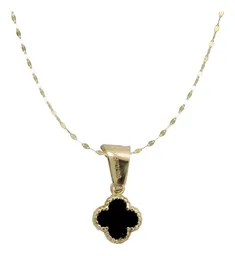 Collar Oro 10k Trébol Esmaltado Negro con Cadena - Imagen 1