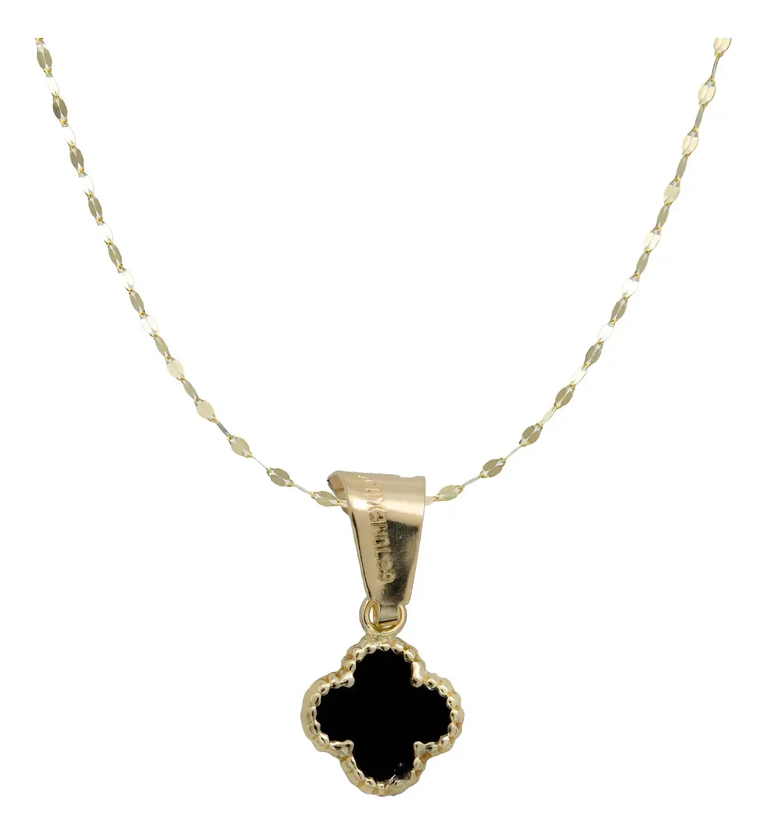 Collar de Oro 10k con dije Trébol esmaltado negro y cadena - Joyaris joyería fina mexicana unisex