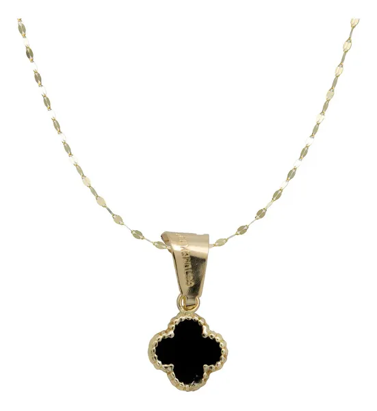 Collar Oro 10k Trébol Esmaltado Negro con Cadena - Imagen 1
