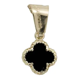 Collar Oro 10k Trébol Esmaltado Negro con Cadena - Imagen 2