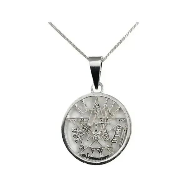 Collar Pentagrama Tetragramatón Plata 925 con Cadena Barbada Unisex - Imagen 1