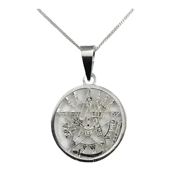 Collar Pentagrama Tetragramatón Plata 925 con Cadena Barbada Unisex - Imagen 1