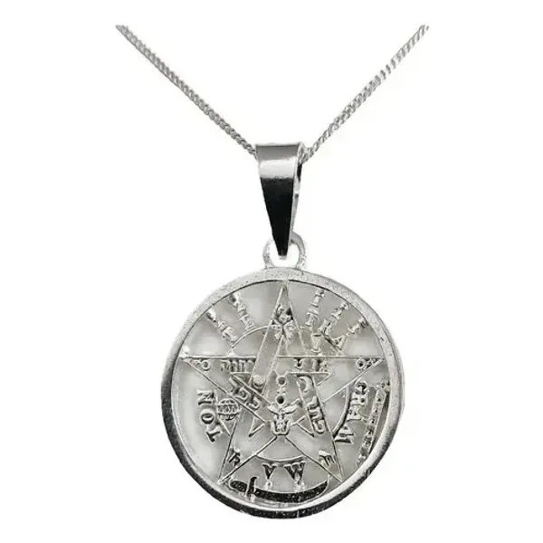 Collar Pentagrama Tetragramatón Plata 925 con Cadena Barbada Unisex - Imagen 1