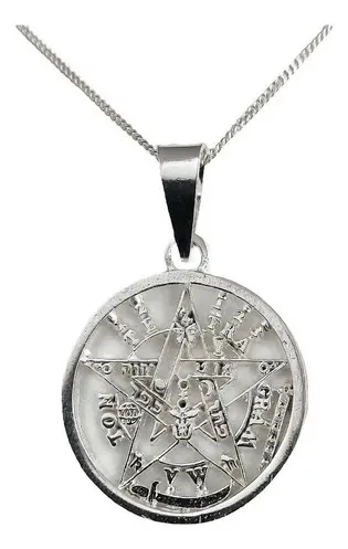 Collar Pentagrama Tetragramatón Plata 925 con Cadena Barbada Unisex - Imagen 1