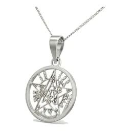 Collar Pentagrama Tetragramatón Plata 925 con Cadena Barbada Unisex - Imagen 2