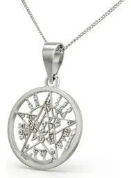 Collar Pentagrama Tetragramatón Plata 925 con Cadena Barbada Unisex - Imagen 2
