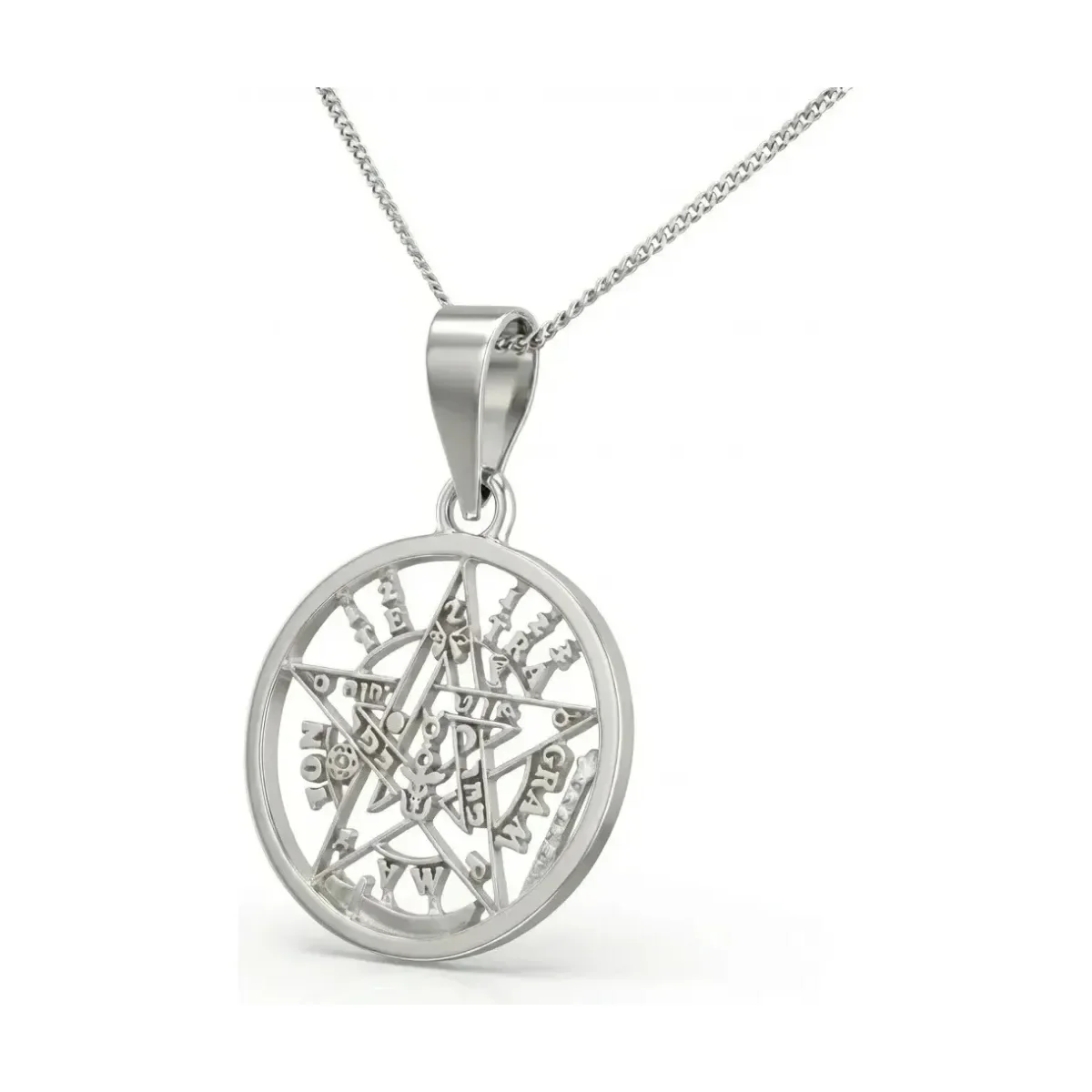 Collar Pentagrama Tetragramatón Plata 925 con Cadena Barbada Unisex - Imagen 2