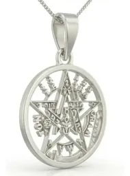 Collar Pentagrama Tetragramatón Plata 925 con Cadena Barbada Unisex - Imagen 3