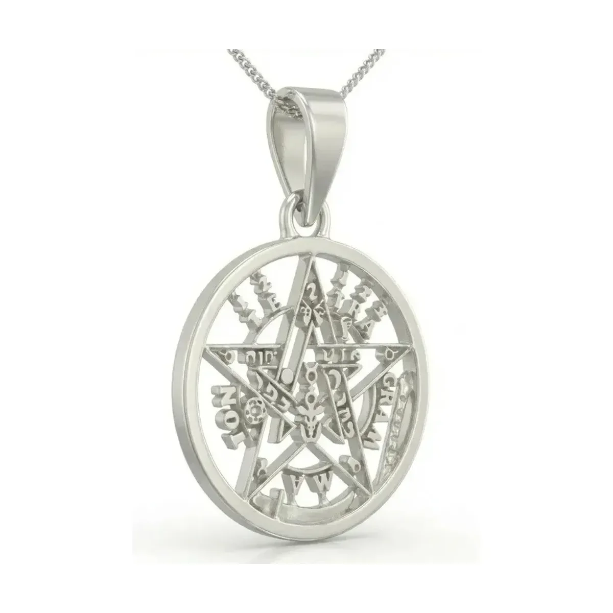 Collar Pentagrama Tetragramatón Plata 925 con Cadena Barbada Unisex - Imagen 3