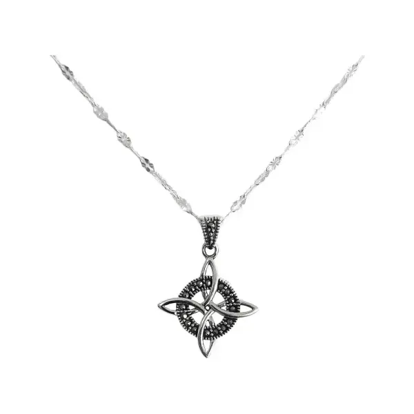 Collar Plata 925 Cadena Granito con Dije Nudo de Bruja Zirconia 40cm - Imagen 1