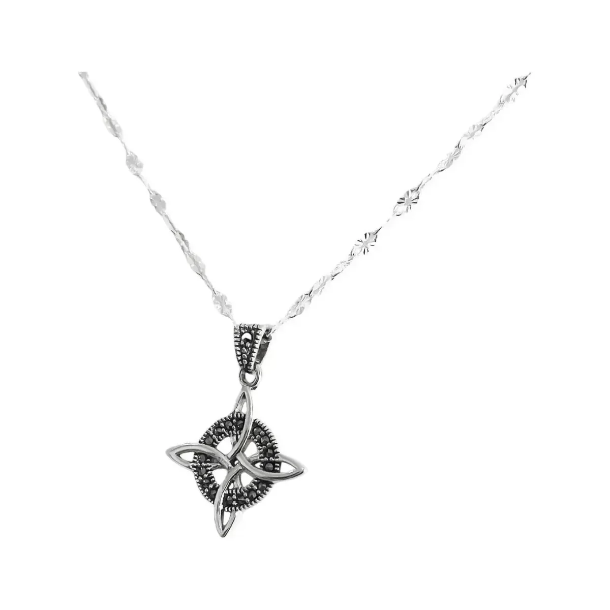 Collar Plata 925 Cadena Granito con Dije Nudo de Bruja Zirconia 40cm - Imagen 2